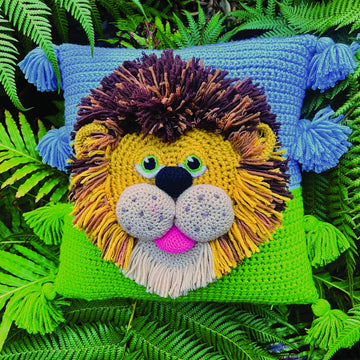 Crochet Applique Lion Cushion