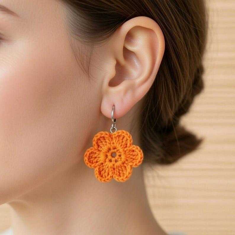 Crochet Flower Earrings Pattern – Floral Hoop Jewelry PDF + Video Tutorial