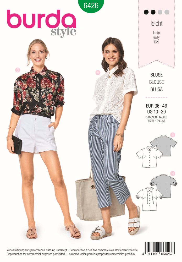 Burda Style Misses Fancy Summer Blouses B6426 - Paper Pattern, Size 10-20