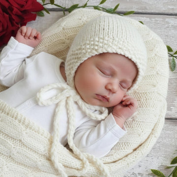 Easy Classic Baby Bonnet in seed stitch