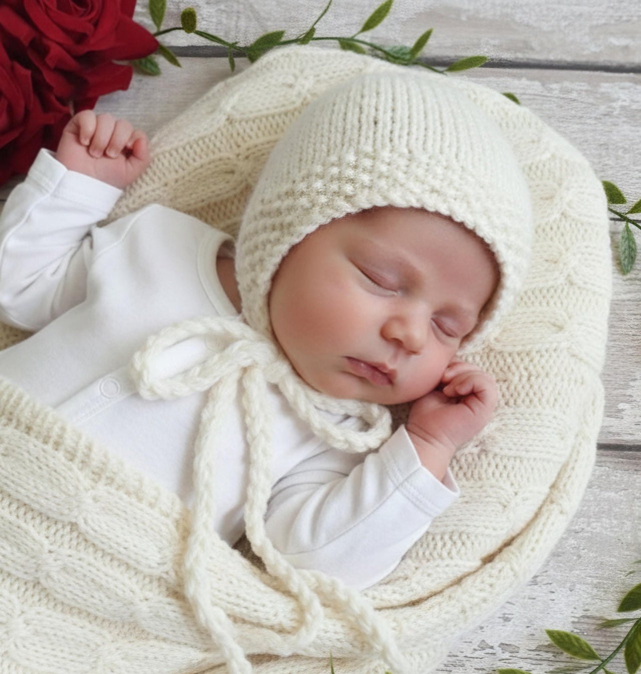 Easy Classic Baby Bonnet in seed stitch