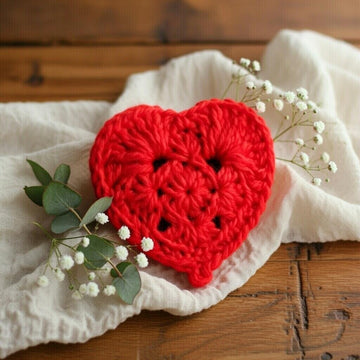 Crochet Heart Pattern PDF + Video Tutorial – Granny Heart Coaster, Valentine Motif DIY