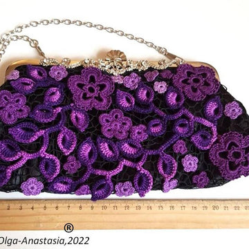 Irish Crochet Lace - Purple  Wedding bag