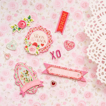 American Crafts Count The Ways Adhesive Layered Chipboard 9/Pkg - W/Pink Glitter Accents