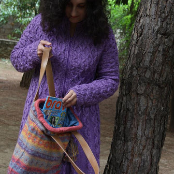 Large knitted felted colorful bag in Fair Isle pattern