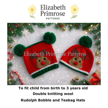 Rudolph Bobble Hat & Teabag Hat DK Knitting Pattern P2 — Elizabeth Primrose Patterns