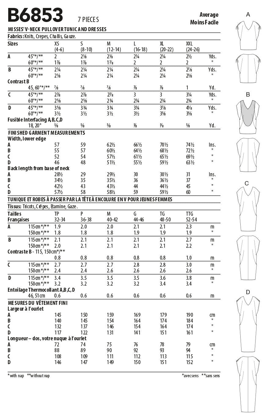 Butterick Misses' V-Neck Pullover Tunic & Dresses B6853 - Sewing Pattern