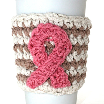 Breast Cancer Awareness Cup Cozy 2 in Bernat Handicrafter Cotton Solids