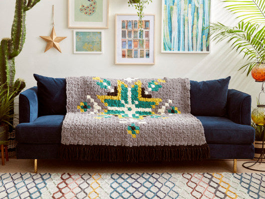 Geo Folk C2C Grey Crochet Afghan in Bernat Blanket - Downloadable PDF