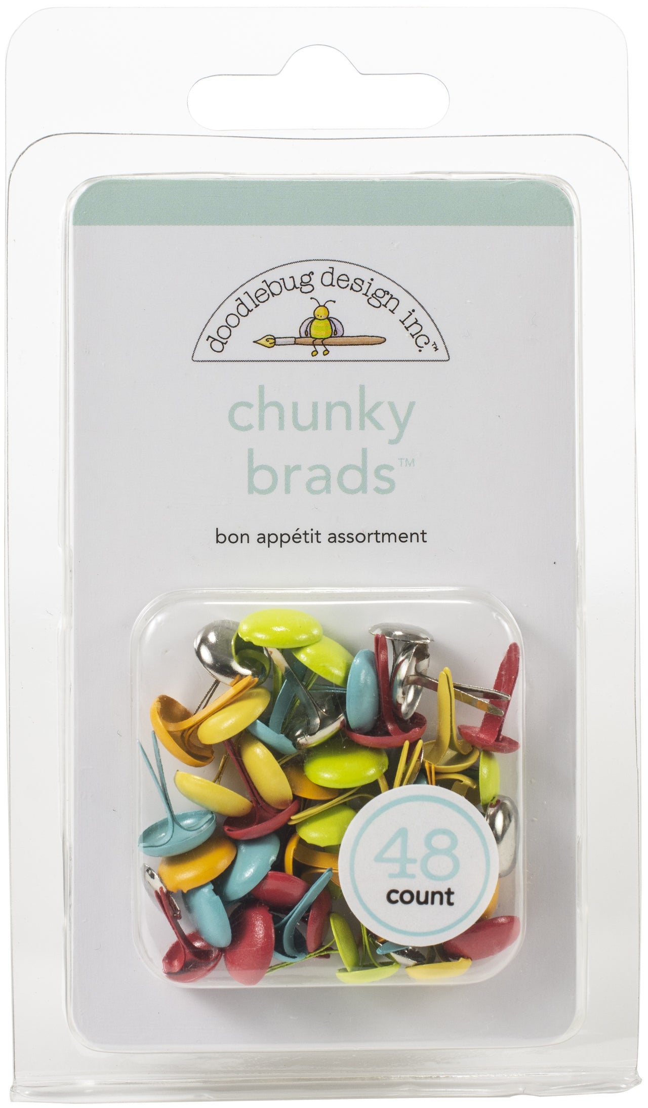 Doodlebug Chunky Brads 48/Pkg - Bon Appetit, I Heart Travel