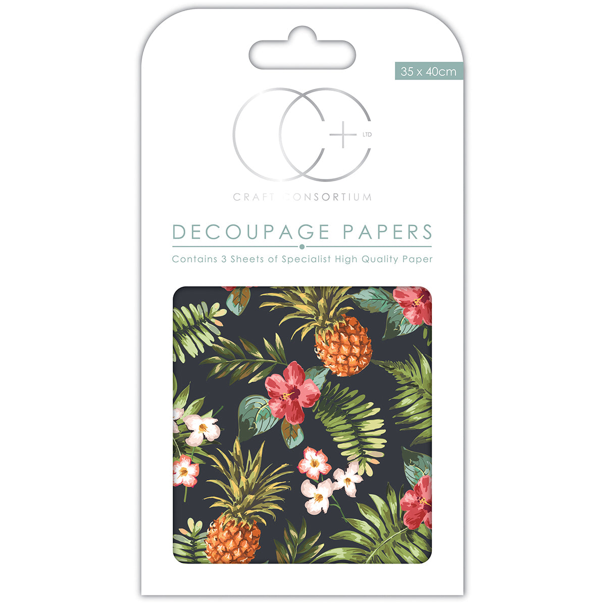 Craft Consortium Decoupage Papers 13.75"X15.75" 3/Pkg - Retro Pineapple