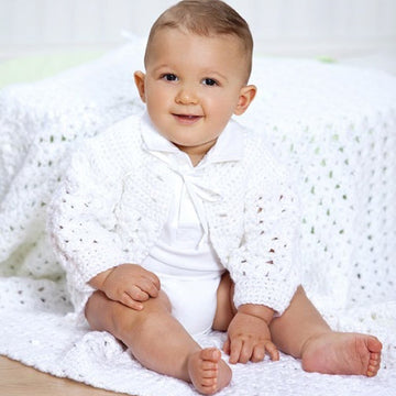 Shell Stitch Christening Set in Red Heart Soft Solids - WR1974