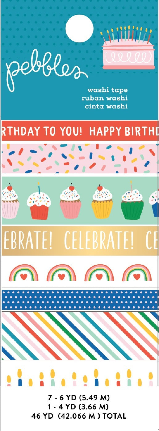 American Crafts Happy Cake Day Washi Tape 8/Pkg - 4 To 6 Yards Each