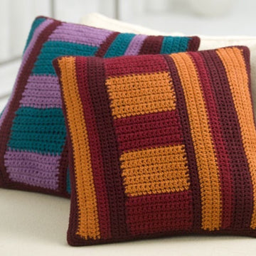 Mod Striped Pillows in Red Heart Super Saver Economy Solids - LW2478
