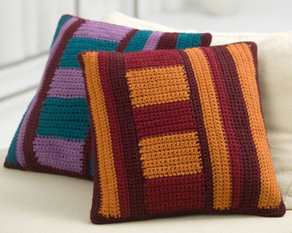 Mod Striped Pillows in Red Heart Super Saver Economy Solids - LW2478