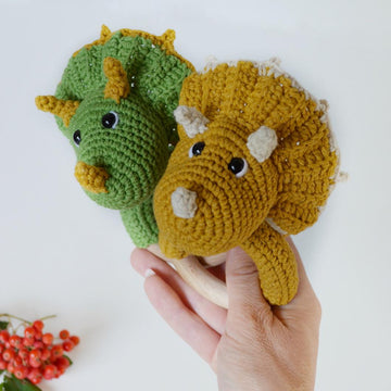 Crochet dinosaur baby rattle