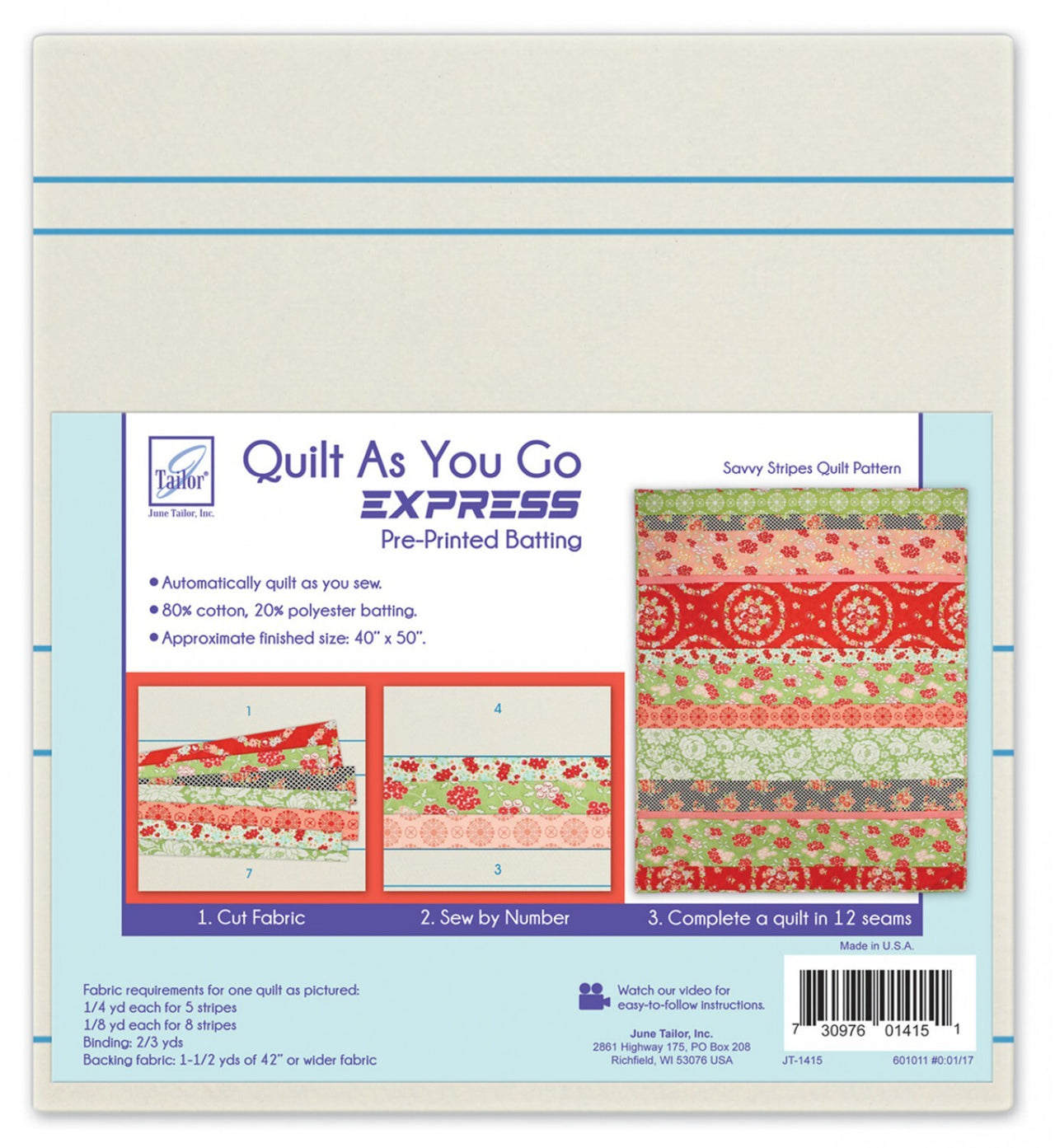 June Tailor Inc Quilt As You Go Express - Savvy Stripes Quilt