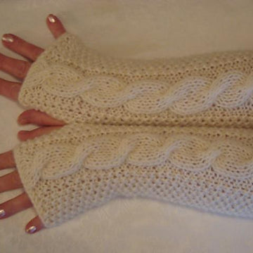Alpaca Fingerless gloves Mittens Cable Arm Warmers