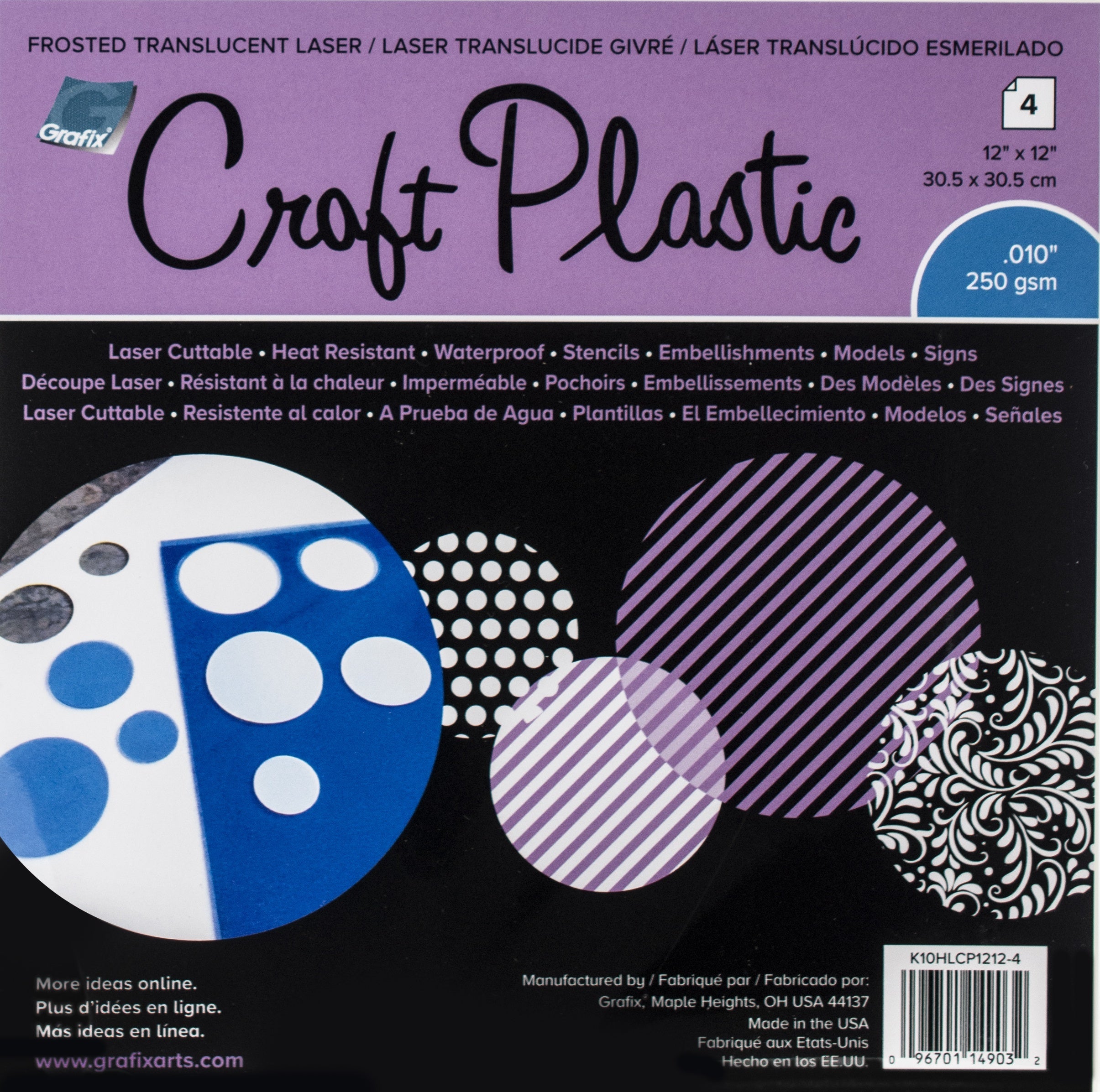 Grafix Craft Plastic Sheets 12"X12" 4/Pkg - Frosted .010