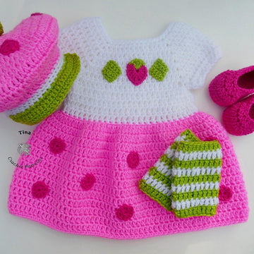 Strawberry Baby Cap, Dress and Shoes Outfit