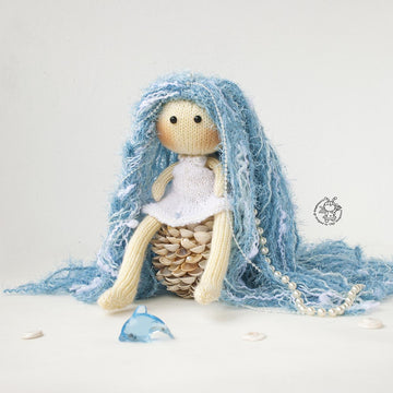 Blue Mermaid doll knitted flat