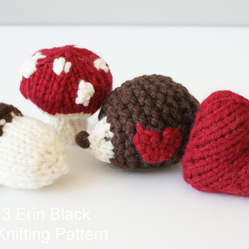 Chunky Knit Woodland Toy Ornaments: Mushroom, Acorn, Heart, Hedgehog (approx. 3")