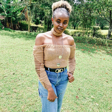Distressed Crochet Offshoulder Top