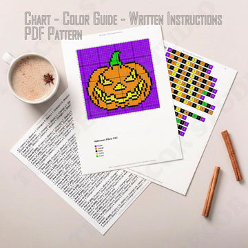 Halloween Cushion All Hallows' Eve Pumpkin Purple Pillow Crochet Pattern Mini-C2C