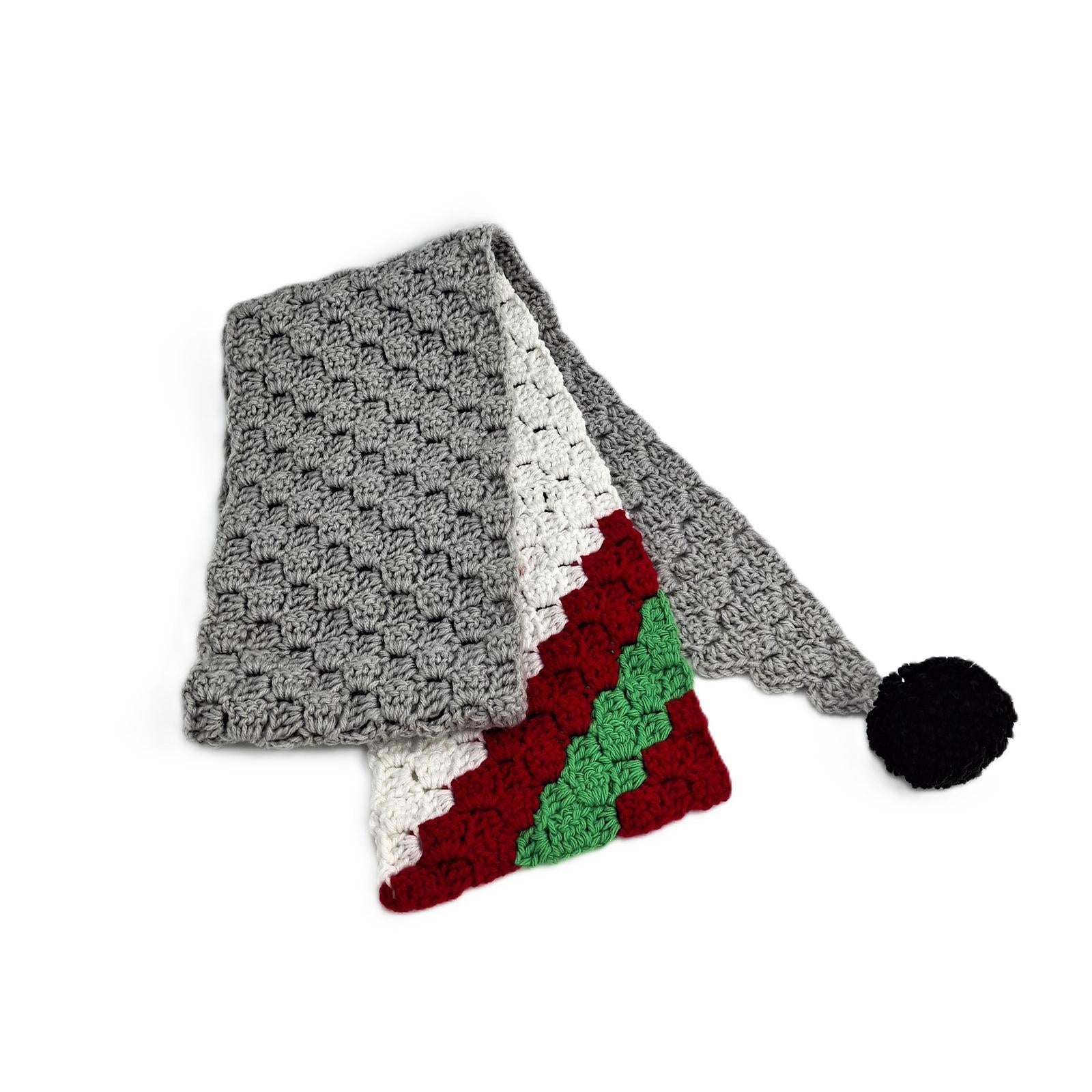 Gray Red Green Scarf C2C