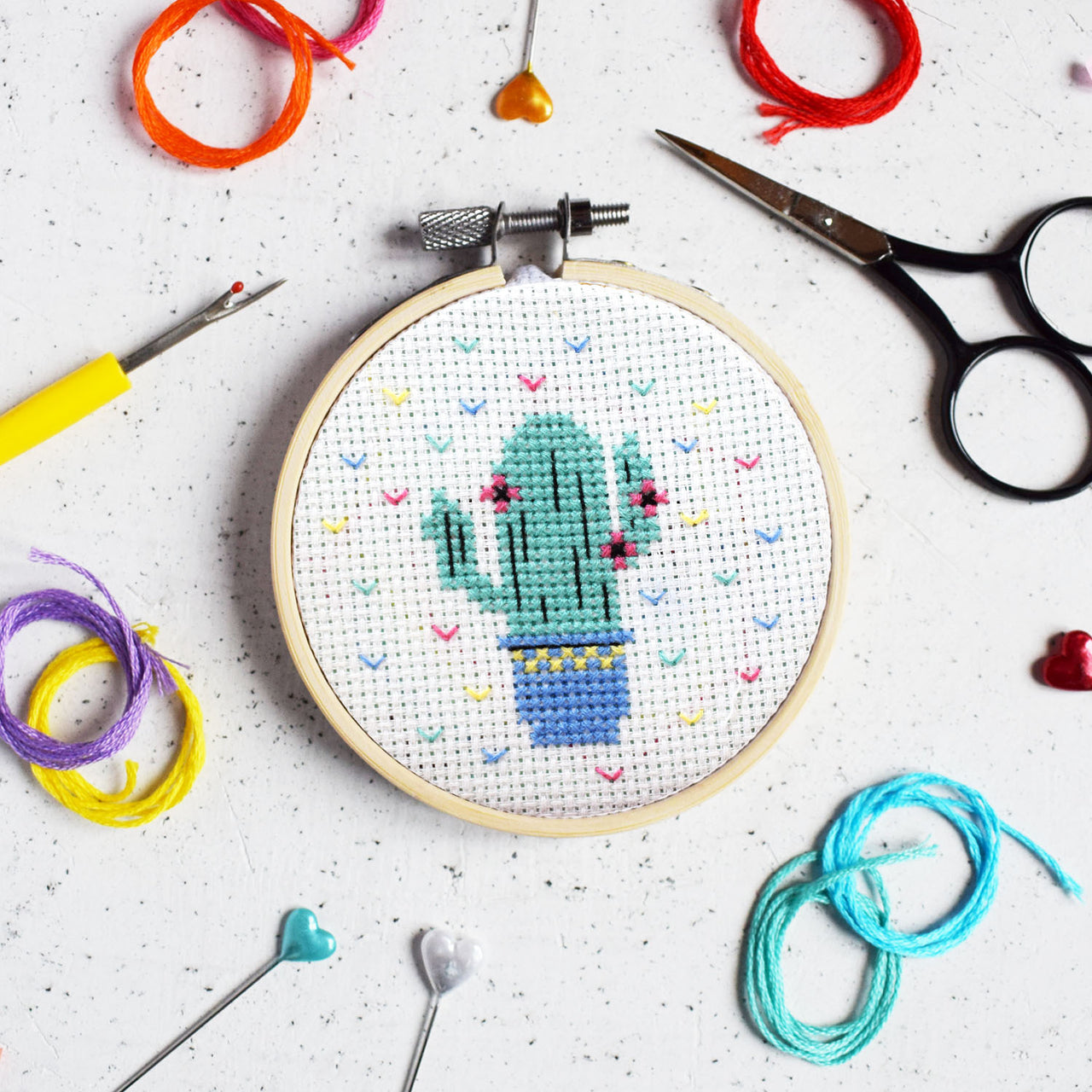 The Make Arcade Cute Cactus Cross Stitch Kit - 3 Inch