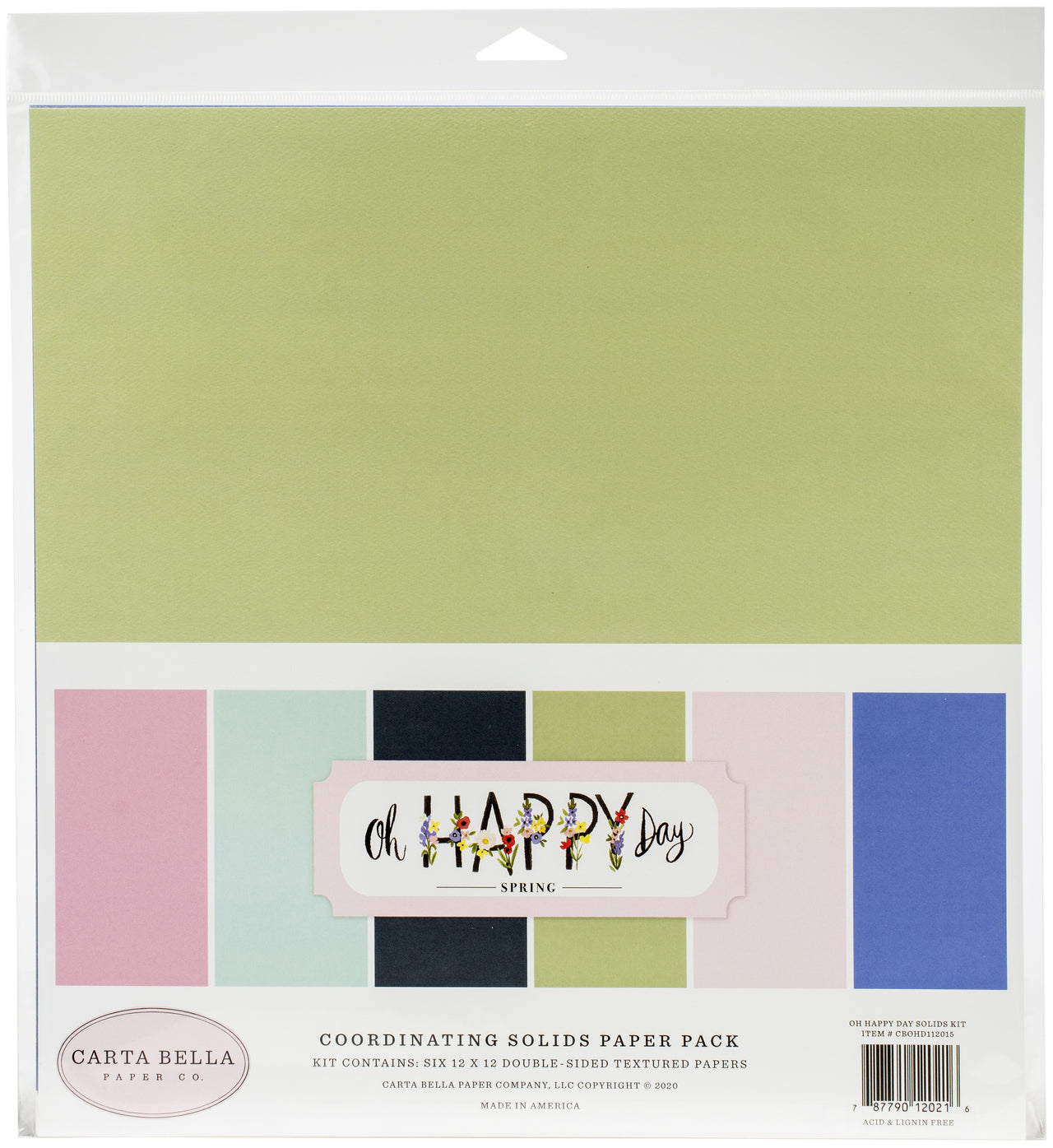 Echo Park Paper Carta Bella Double-Sided Solid Cardstock 12"X12" 6/Pkg - Oh Happy Day Spring, 6 Colors