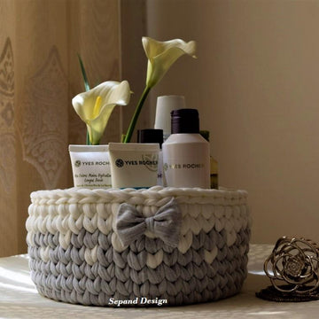 T-shirt yarn basket- V st- Grey