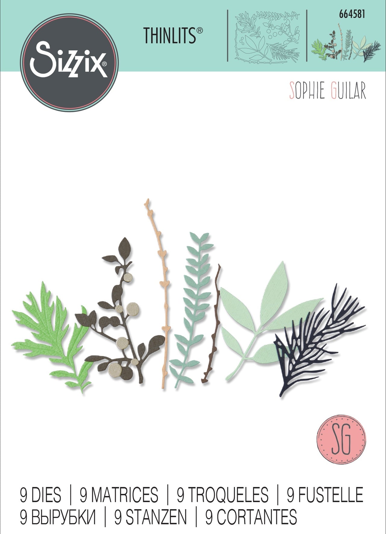 Sizzix Thinlits Dies By Sophie Guilar 9/Pkg - Hidden Leaves