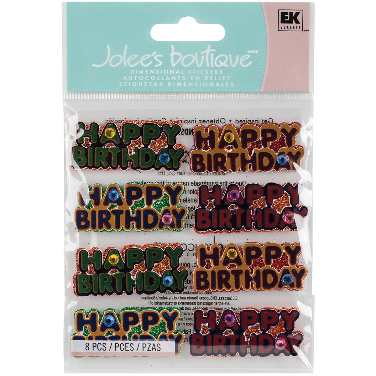 Jolee's Cabochon Dimensional Repeat Stickers - Happy Birthday Words
