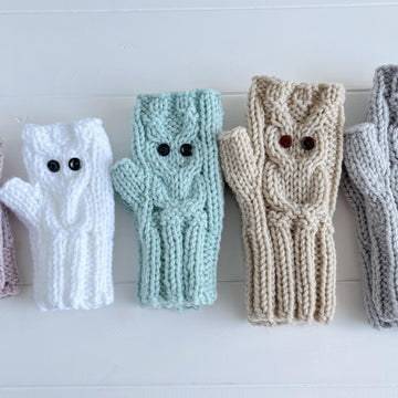 'Owl fingerless mitts' 2yrs to adult