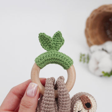 Sloth crochet pattern animal baby rattle teether toy Amigurumi pattern for newborn