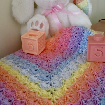 Gentle Rainbow Shell Stitch Lion Brand Baby Mandala Blanket