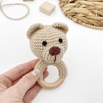 Crochet bear pattern baby rattle toy Amigurumi teething ring