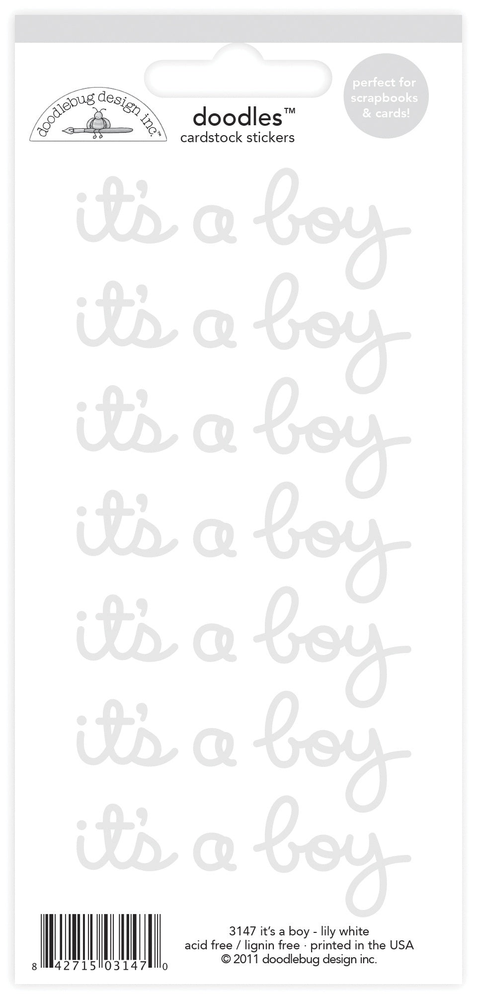 Doodlebug Doodles Cardstock Stickers - Lily White It's A Boy
