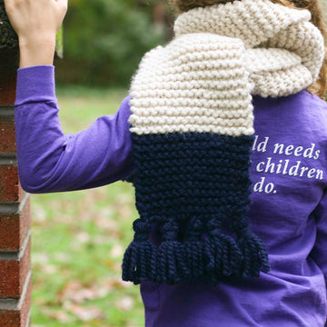 Tasseled Garter Stitch Color Block Scarf