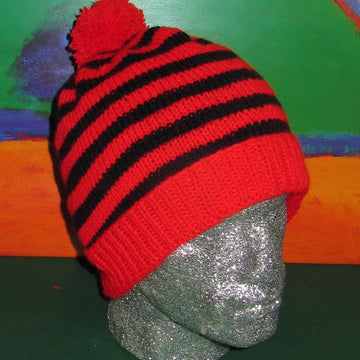 Simple Stripe Bobble Beanie Hat