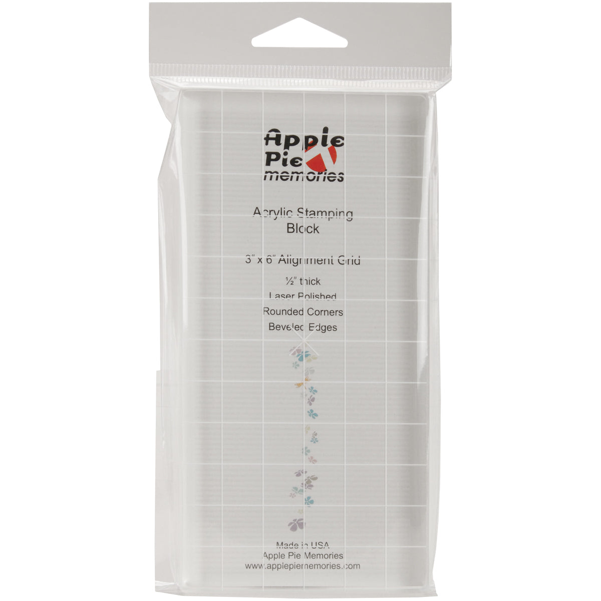 Apple Pie Memories Acrylic Stamp Block W/Alignment Grid - 3"X6"X.5"