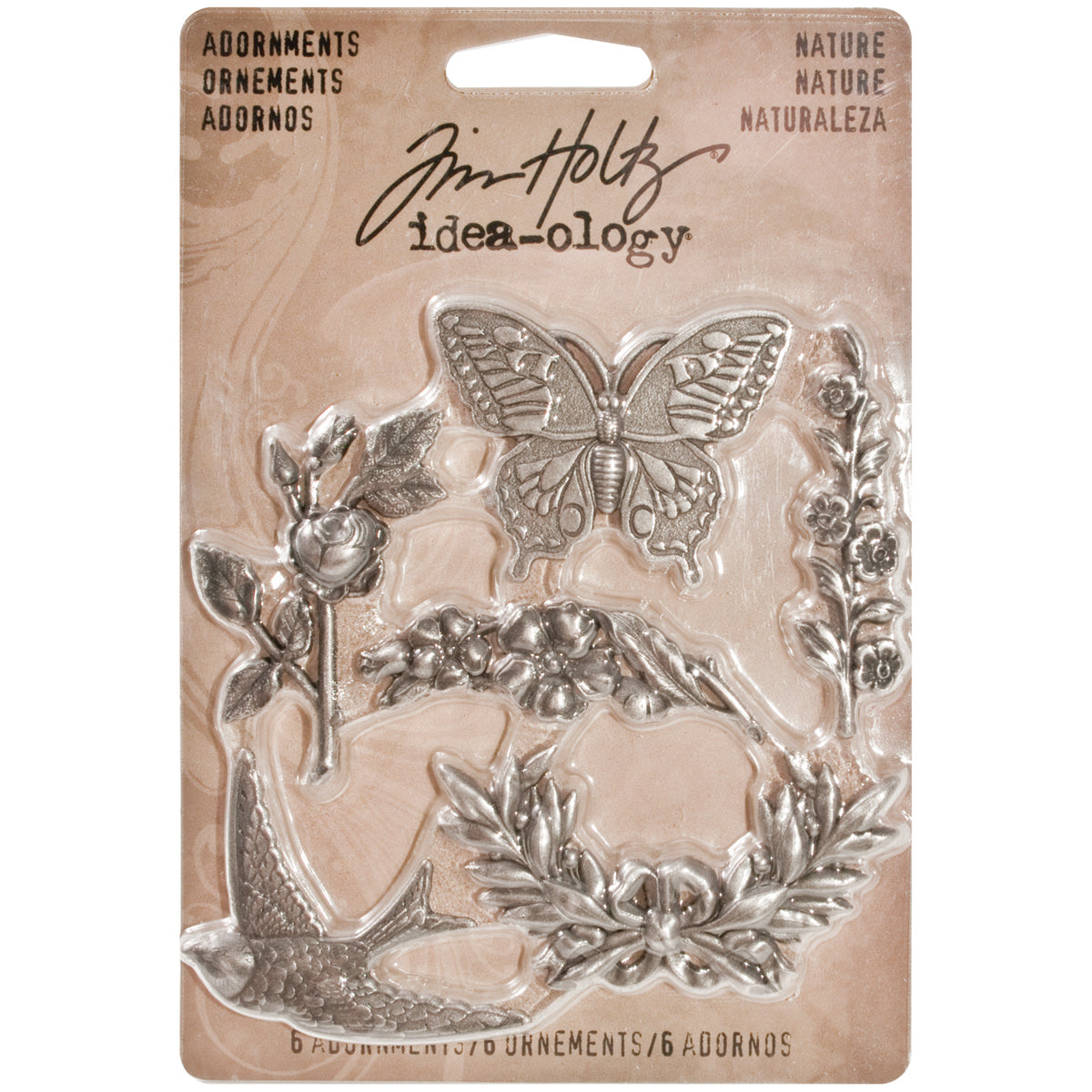Advantus Idea-Ology Metal Adornments 1.125" 6/Pkg - Antique Nickel Nature