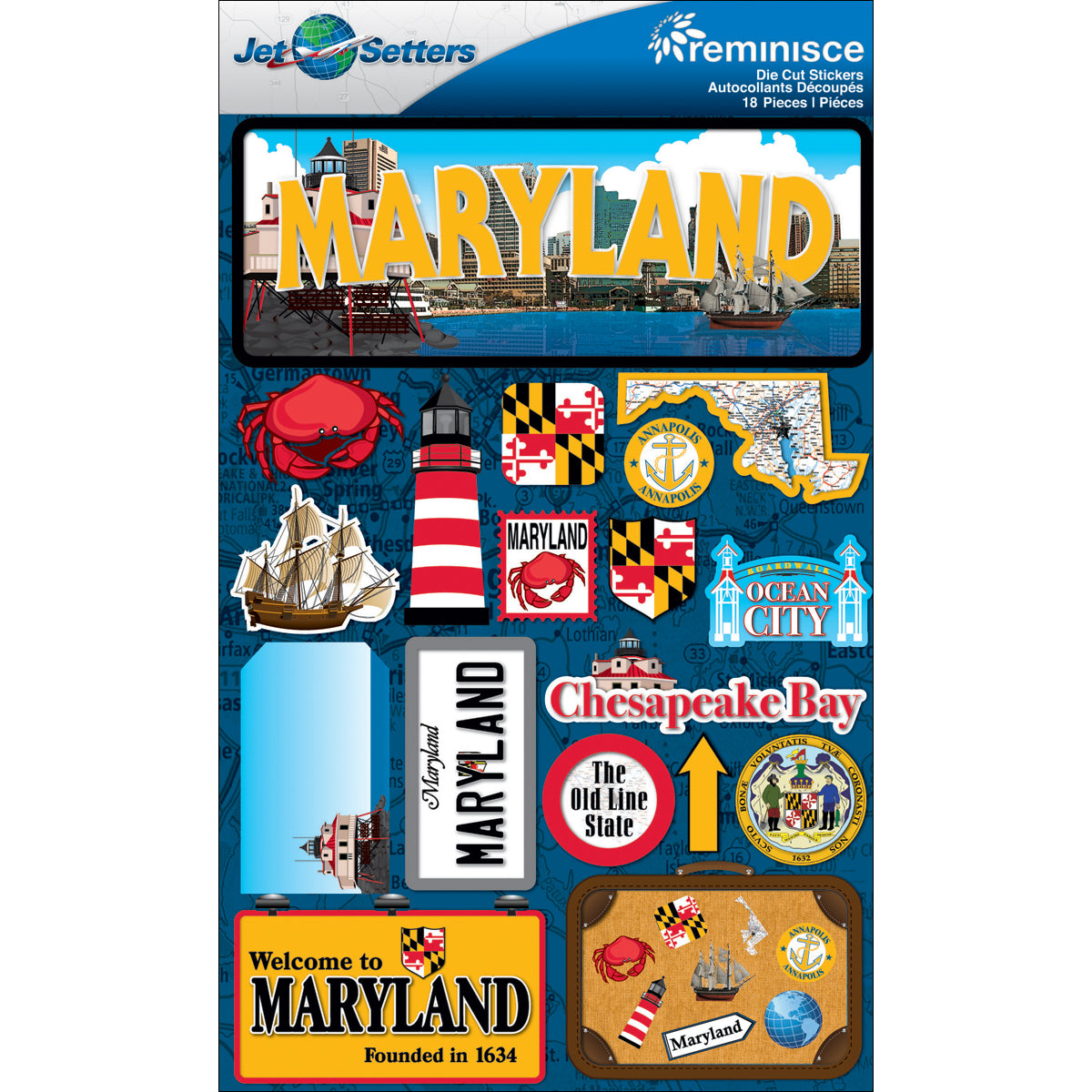 Reminisce Jet Setters State Dimensional Stickers 4.5"X7.5" - Maryland