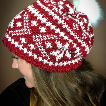 Fair Isle Snowflakes & Hearts Slouchy Beanie