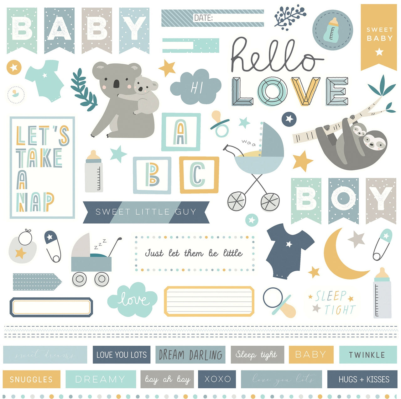 Photoplay Paper Snuggle Up Boy Stickers 12"X12" - Elements