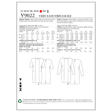 Vogue Misses' Dress V9022 - Sewing Pattern