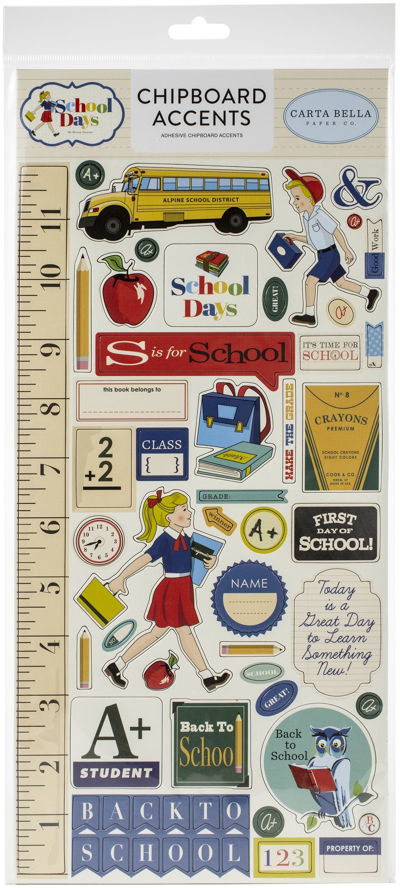Echo Park Paper School Days Chipboard 6"X13" - Accents, School Days