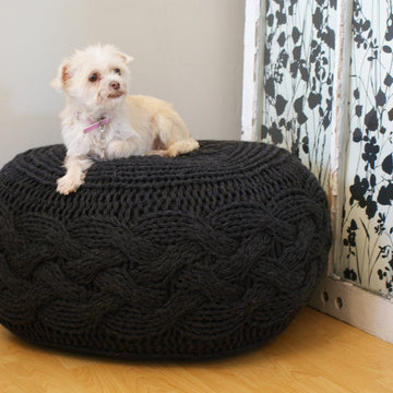 Pouffe / Footstool / Ottoman Super Chunky Cable Knit 25" diameter x 16.5" high