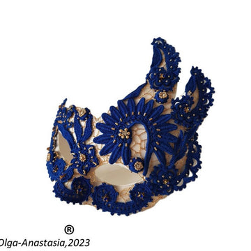 Carnival lace blue crochet mask 2.